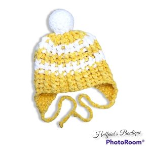 The softest toddler pompom beanie Crochet yellow white 100% polyester